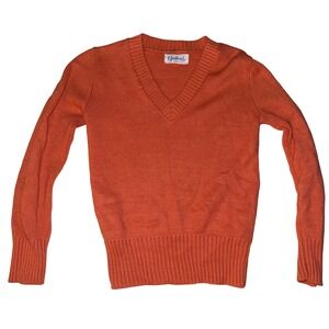 Vintage Garland Womens Orange V Neck Knit Sweater Long Sleeve Casual Pullover